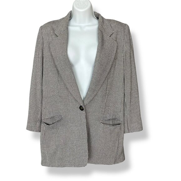 Vintage Paul Stanley Blazer Jacket Women Black White Single Button‎ Boxy Office - Picture 1 of 16